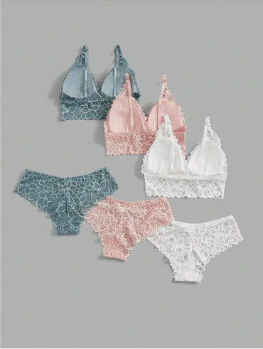 Ensemble lingerie dentelle pastel femme, soutien-gorge et culotte, 974 Réunion