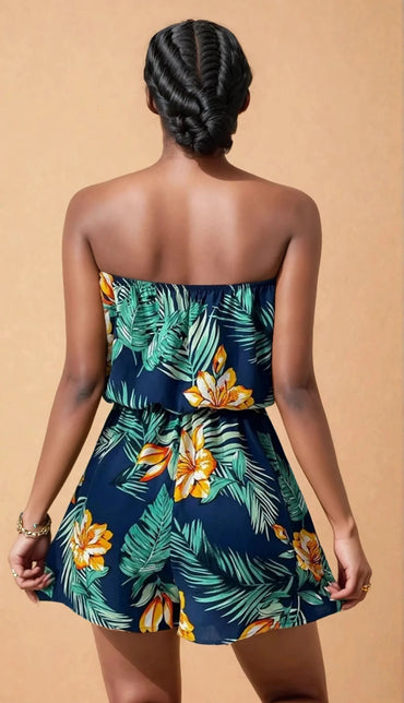 Combishort tropical dos nu femme, motif fleuri, été, 974 Réunion